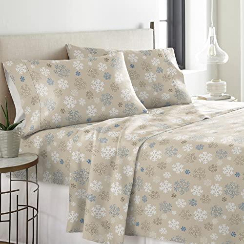 Pointehaven Pointehaven Flannel 170 GSM Sheet Set,Twin Snow Flakes Oatmeal