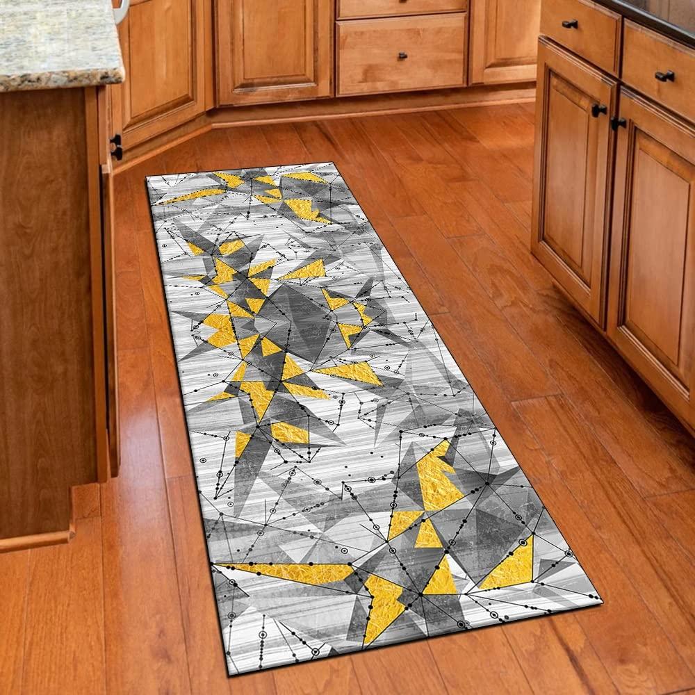 Ymural Hallway Runner Rugs Non Slip Geometric 3\'x15\' Grey Yellow Runners Carpet Mat Washable Runner Rug for Kitchen Bedroom Hallway Stair Doorway, Customizable