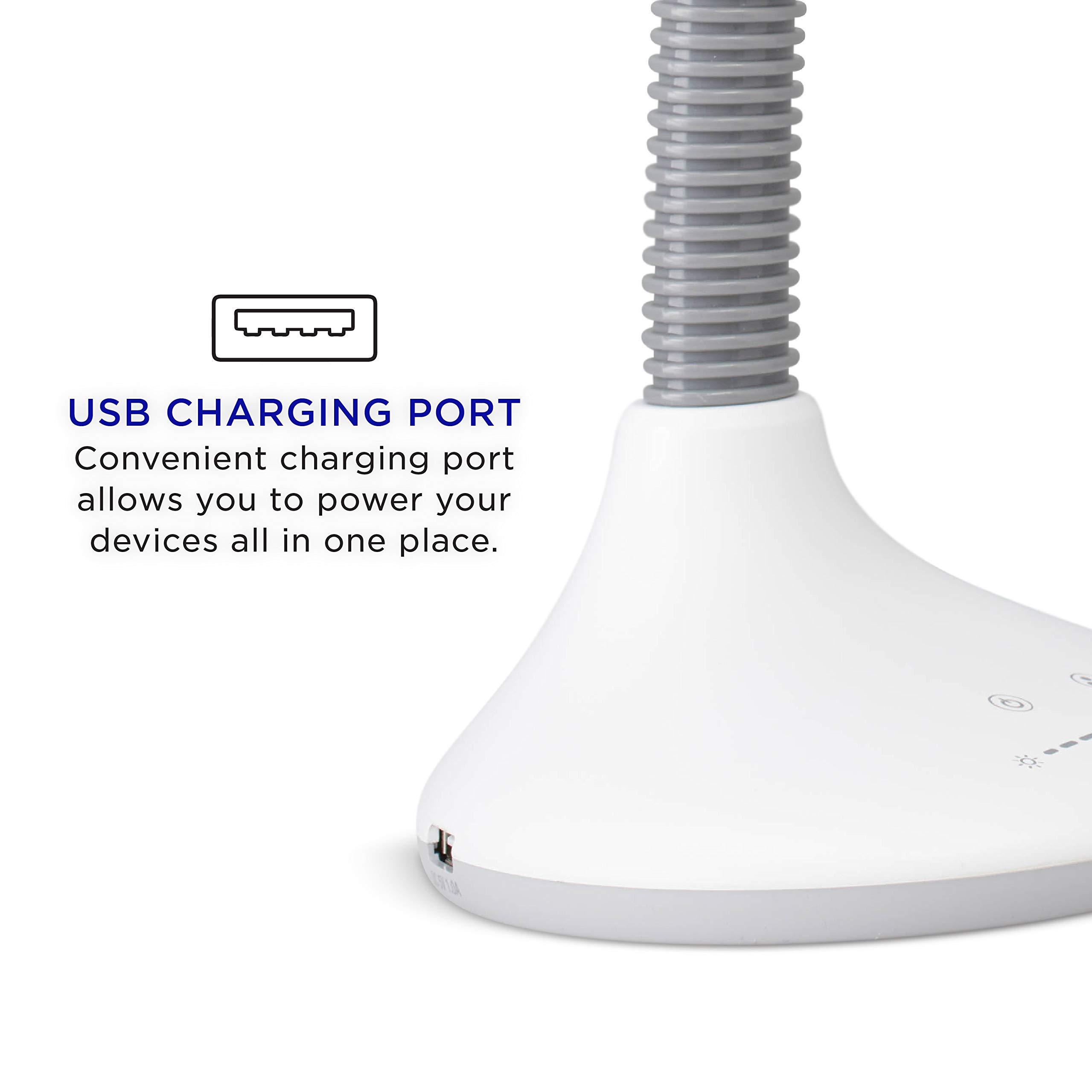 Verilux Verilux SmartLight Full Spectrum LED Desk Lamp with Adjustable Brightness, Flexible Gooseneck and Integrated USB Charging Port - Reduces Eye Strain and Fatigue - Ideal for Readers, Artists, Crafters