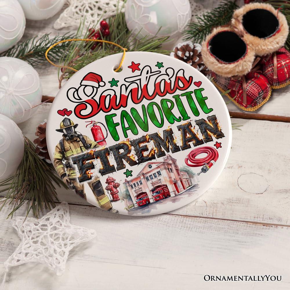 OrnamentallyYou Santa\'s Favorite Fireman and Firewoman Ornament, Artistic Christmas Appreciation Keepsake (Version1)