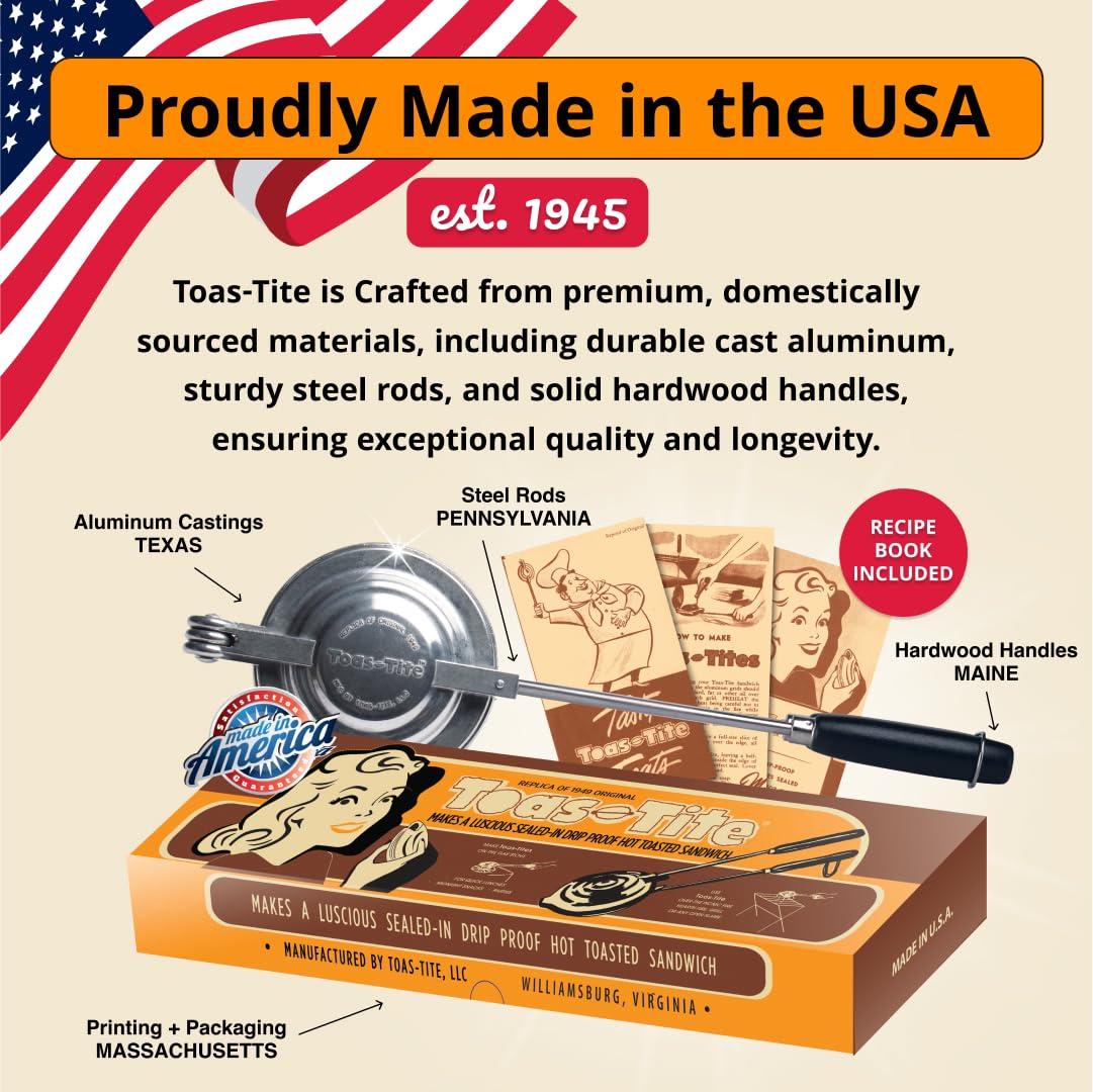 Toas-Tite Toas-Tite Sandwich Grill - Handheld Pie Iron, Sandwich Maker, Hand Toaster, Panini and Sandwich Press for Hand Made Hot Sandwiches and Pies - Perfect for Stovetop, Grill and Campfire