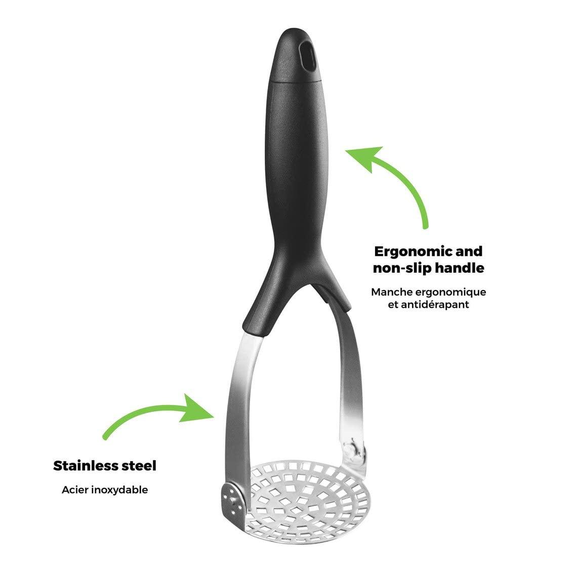 Greewen Greewen Potato Press Masher Professional Vertical Foldable Handle Stainless Steel, Black and Sliver, Medium