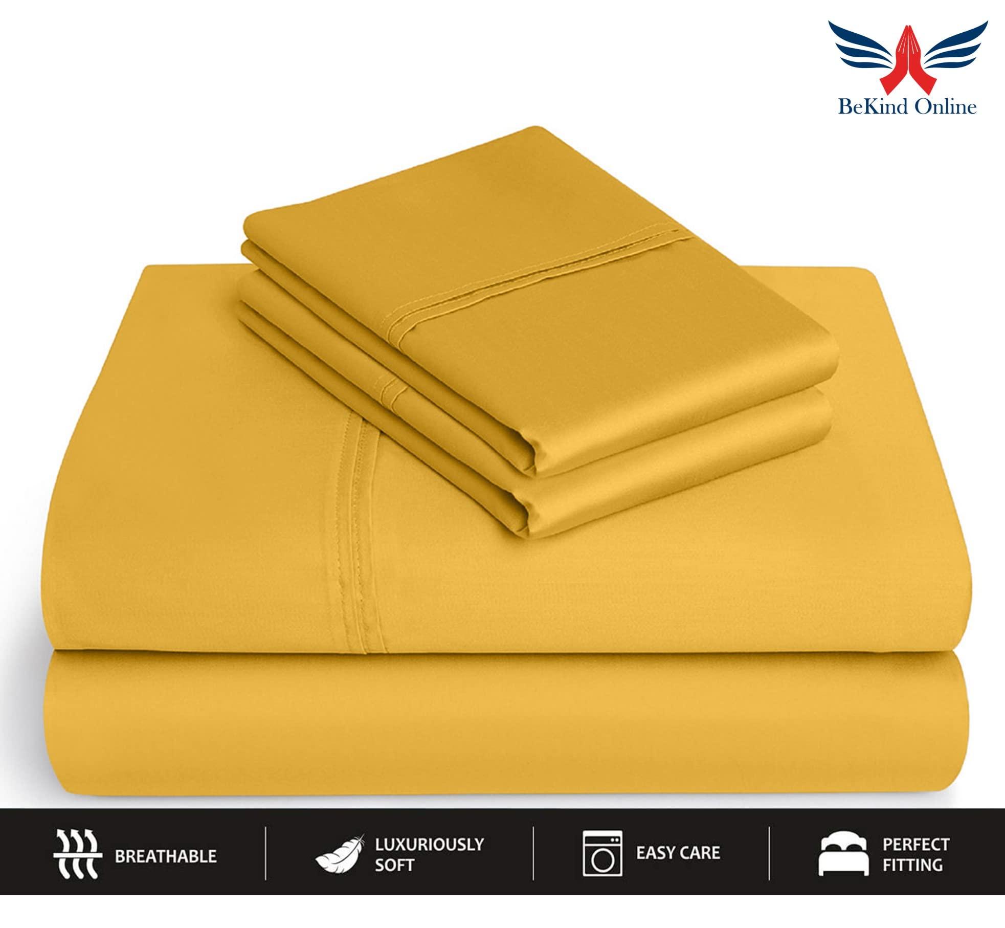 BeKind Online Split Head Cal King Sheet Set for Adjustable Bed, Soft Breathable 39\" Split from Top 600 Thread Count 100% Egyptian Cotton 4-PC FlexTop Sheet for Half Split Beds - 15\" Deep Pockets - Golden Solid