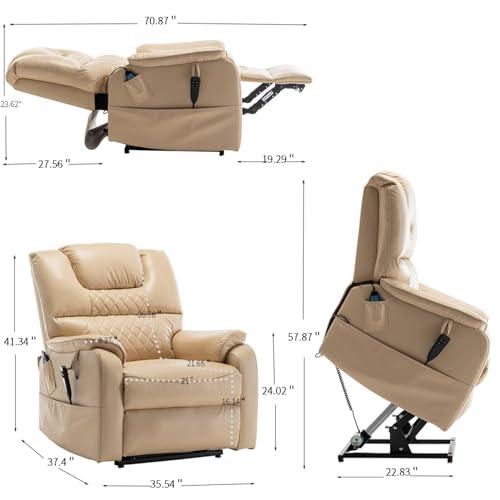 WEALTHKING Luxurious Electric Lounge Chair for Elderly - Power Supply Recliner Sofa with 180 Flat Lying Position, Remote Control, Side Pockets - Perfect for Living Room, Bedroom, Home Theater (Beige+PU)