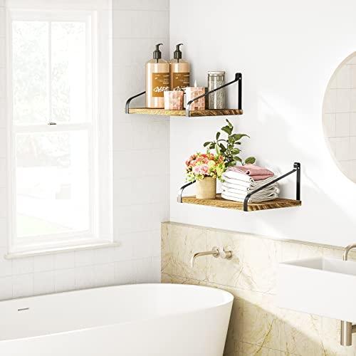 Love-KANKEI Love-KANKEI Floating Shelves Wall Mount Rustic Wood Wall Shelves with Large Storage L16.5 x W12 inch for Kitchen Living Room Bathroom Bedroom Set of 2 Carbonized Black