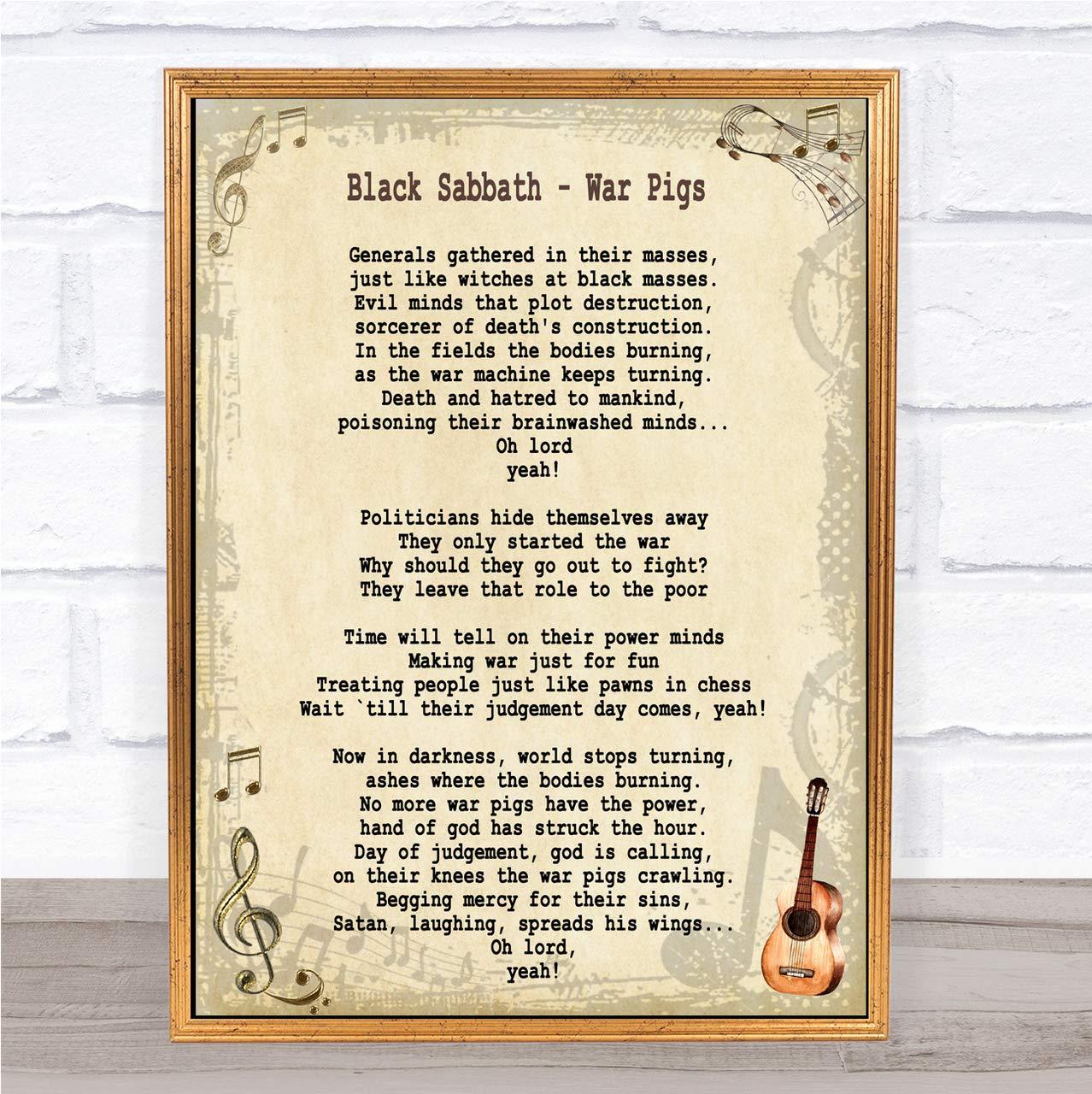 The Card Zoo War Pigs Song Lyric Quote Print