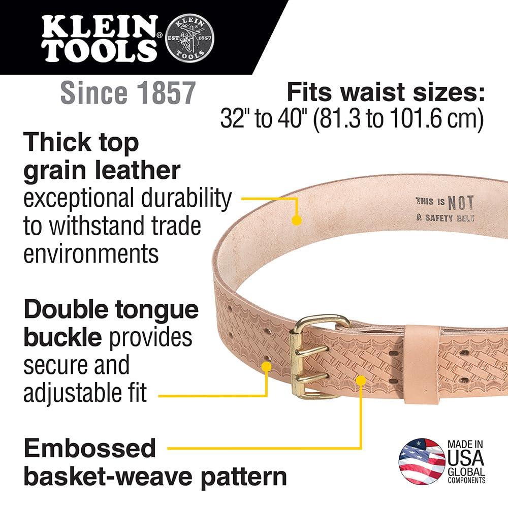 Klein Tools Klein Tools 5415S Tool Belt, Heavy-Duty Leather Work Belt for Contractors, Construction, Carpenters, Electricians, Framers, Ironworkers, Small