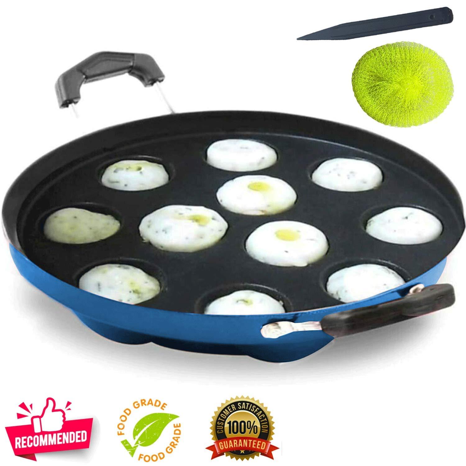 PANCA PANCA Premium 12 Cavity Appam Maker Non Stick Aluminium Appe Tawa Appam Pan with Lid Appam Patra Appam Kadai Paniyarakkal, Paniyaram pan, Pancake - Blue