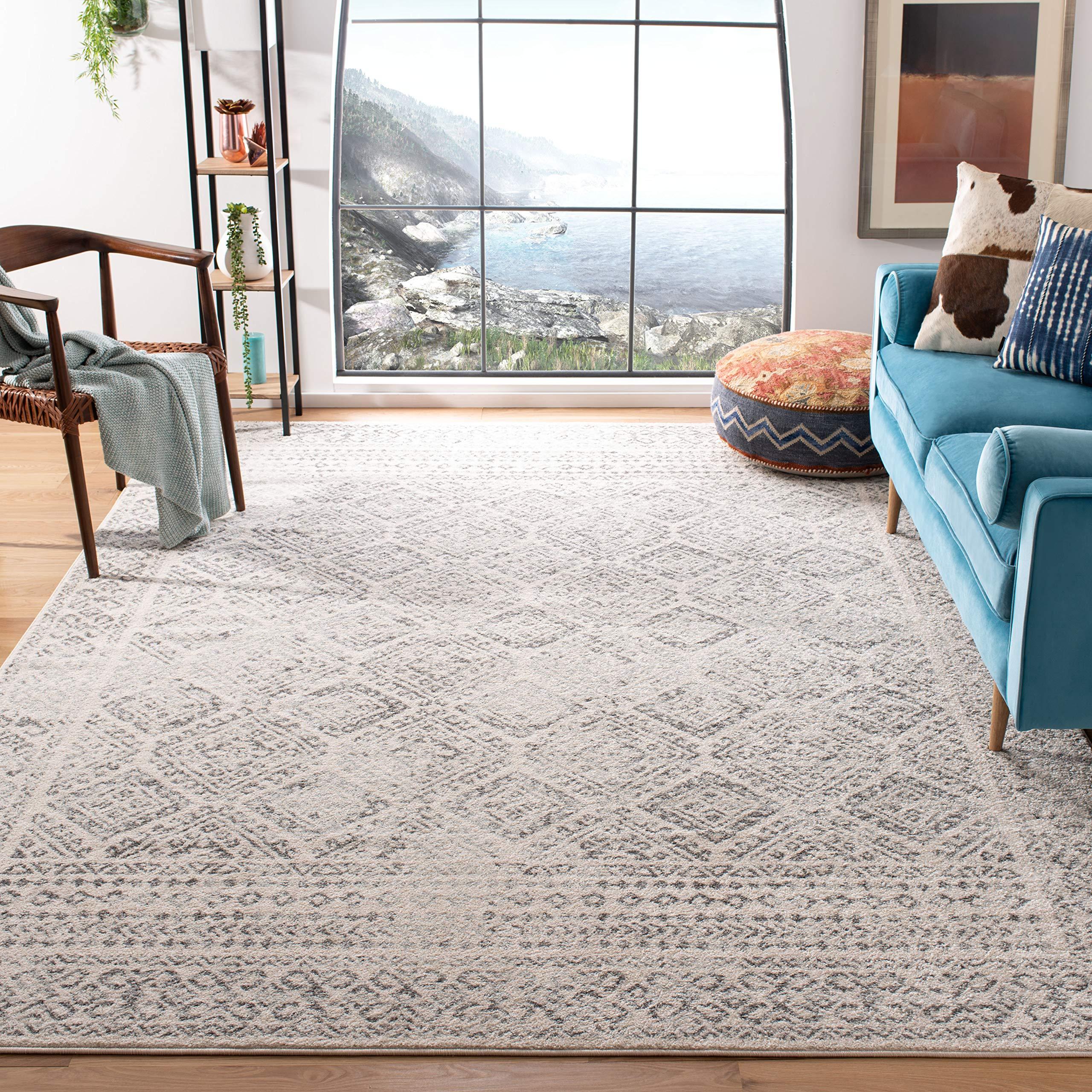Safavieh SAFAVIEH Tulum Collection Area Rug - 8' x 10', Ivory & Grey, Moroccan Boho Distressed Design, Non-Shedding & Easy Care, Ideal for High Traffic Areas in Living Room, Bedroom (TUL264A)