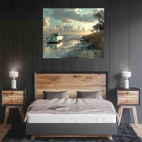 LWZBBGSL LWZBBGSL a car parked on the shore,wall decor for bedroom,for Bedroom,12x16inch