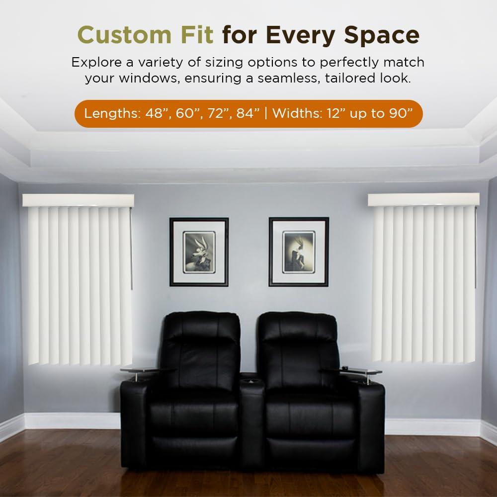 BlindDen BlindDen - Vinyl Vertical Window Blinds for Home - Vertical Blinds for Sliding Glass Doors - Solid Off-White 72" Wide x 60" Long, USA