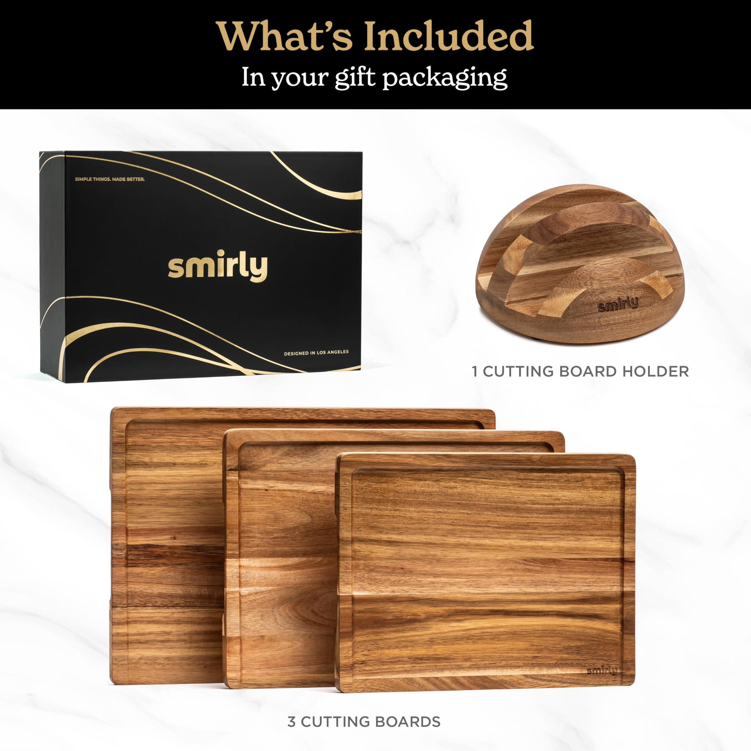 SMIRLY SMIRLY Wood Cutting Boards For Kitchen Meal Prep & Serving, Bamboo Cutting Board Set, Charcuterie Chopping Boards and Wooden Cutting Boards for Kitchen