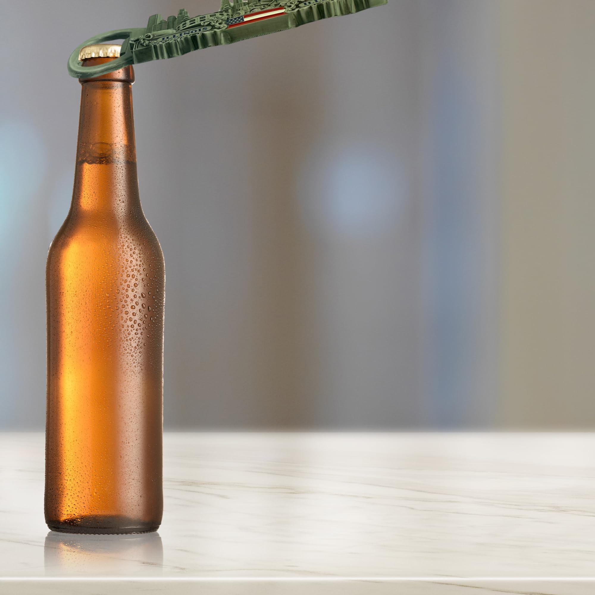 Mad Mags Illinois State Themed Magnetic Bottle Opener, Durable Kitchen Utensil, Souvenir and Gift, 1.5 by 4.5 Inches