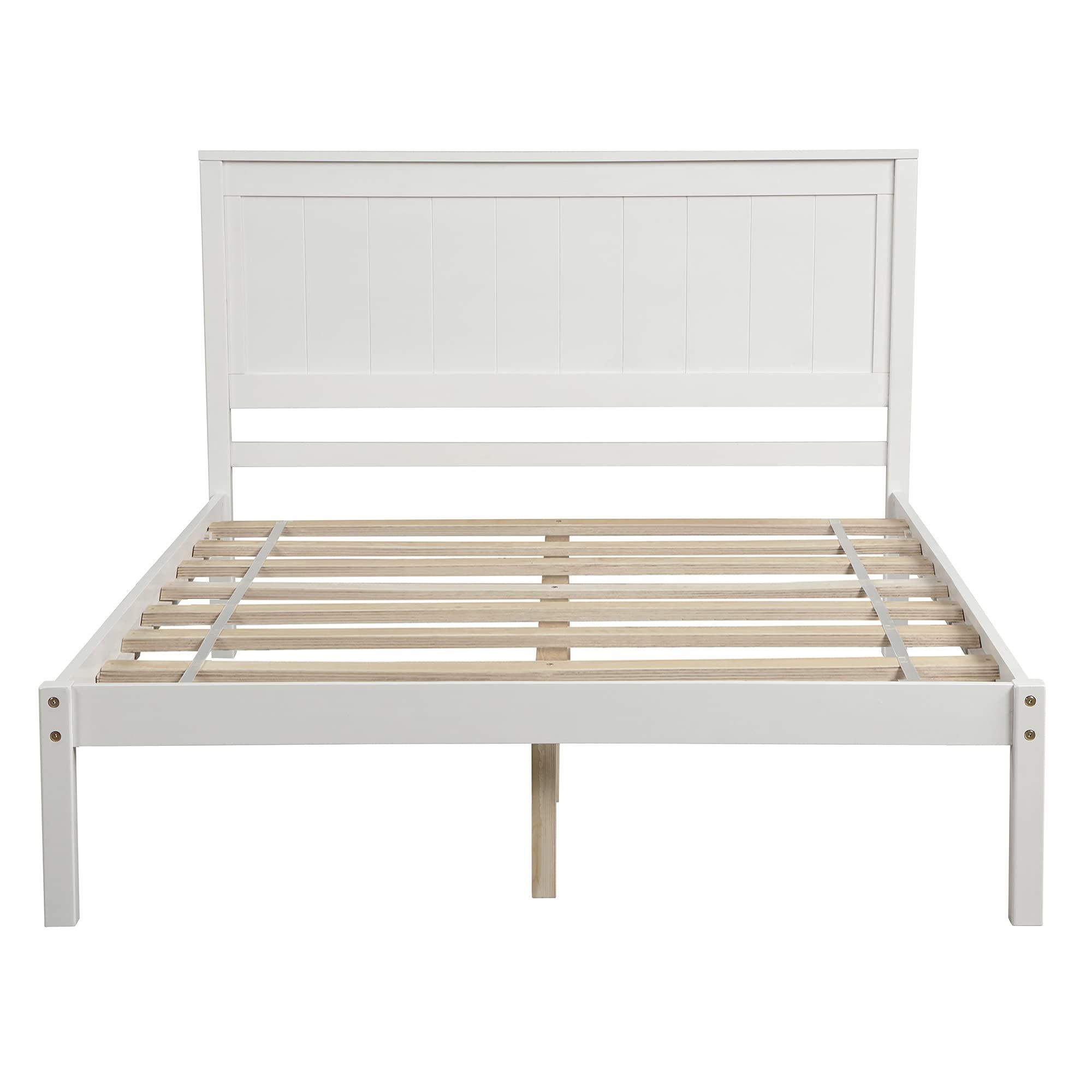 Bellemave Full Platform Bed with Headboard, Solid Wood Bed Frame with Center Support Feet, No Box Spring Needed, White