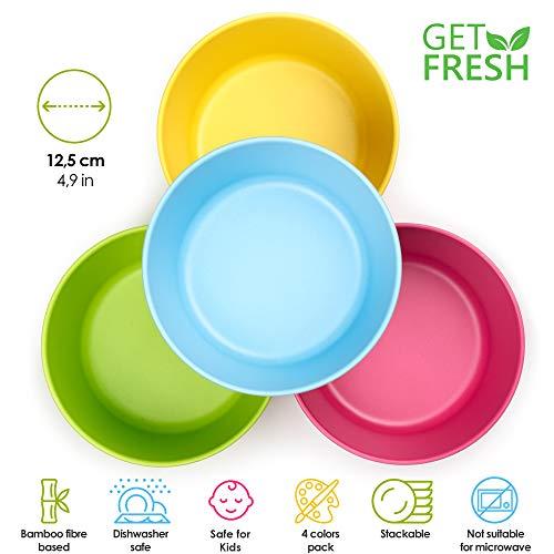 GET FRESH GET FRESH Bamboo Kids Snack Bowls, Set of 4 Bowls for Kids, Kids BPA Free bowls, Bamboo Dinnerware for Everyday Use, Kids Bamboo Bowls, Dishwasher Safe and Stackable