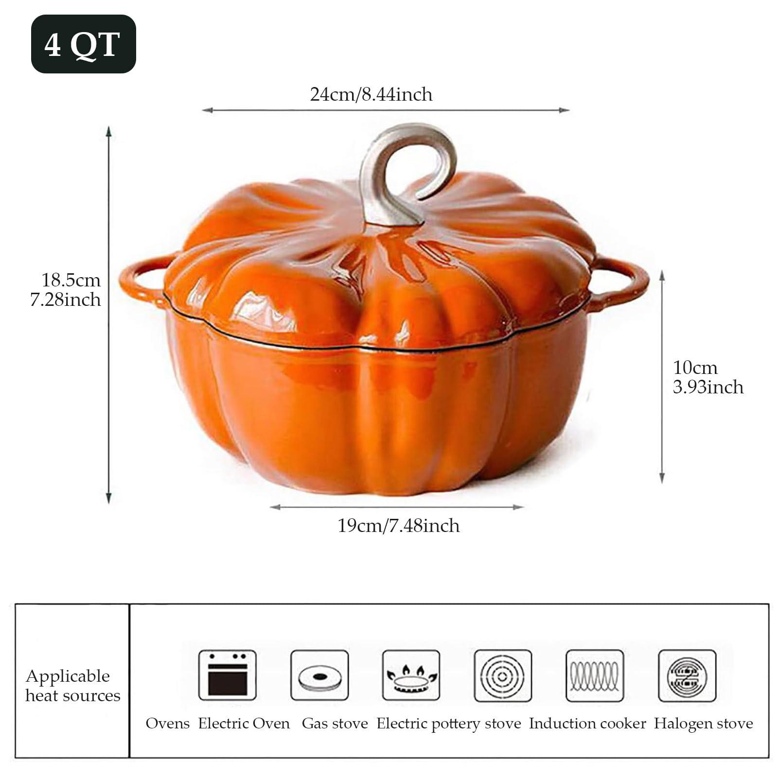 SUZEPER Pumpkin Cocotte,pumpkin Dutch Oven With Lid,4qt Pumpkin Pot For Cooking,enamel Cast Iron Cooking Pot,stew Pot Soup Pot,serves 3-5,halloween Thanksgiving Decor Pot Gift(25x10cm(10x4inch), Orange)