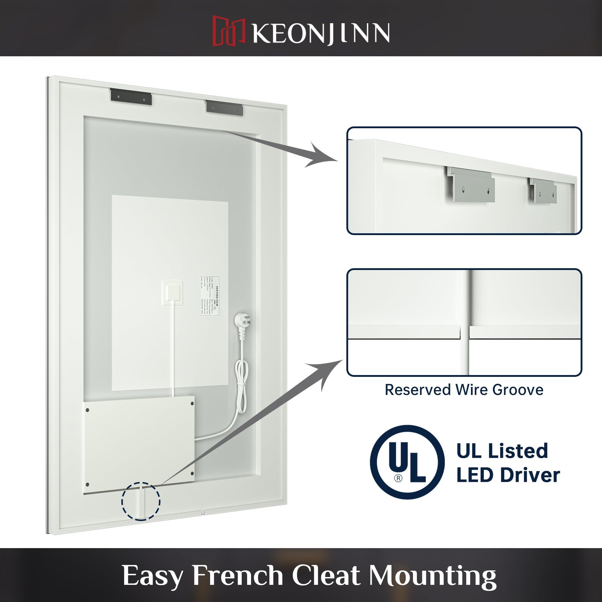 Keonjinn Keonjinn 20 x 28 Inch LED Mirror Bathroom Mirror with Front Lights, UL Listed LED Driver, Wall Mounted Lighted Vanity Mirror, Anti-Fog Dimmable Bathroom LED Mirror, 6000K(Horizontal or Vertical)