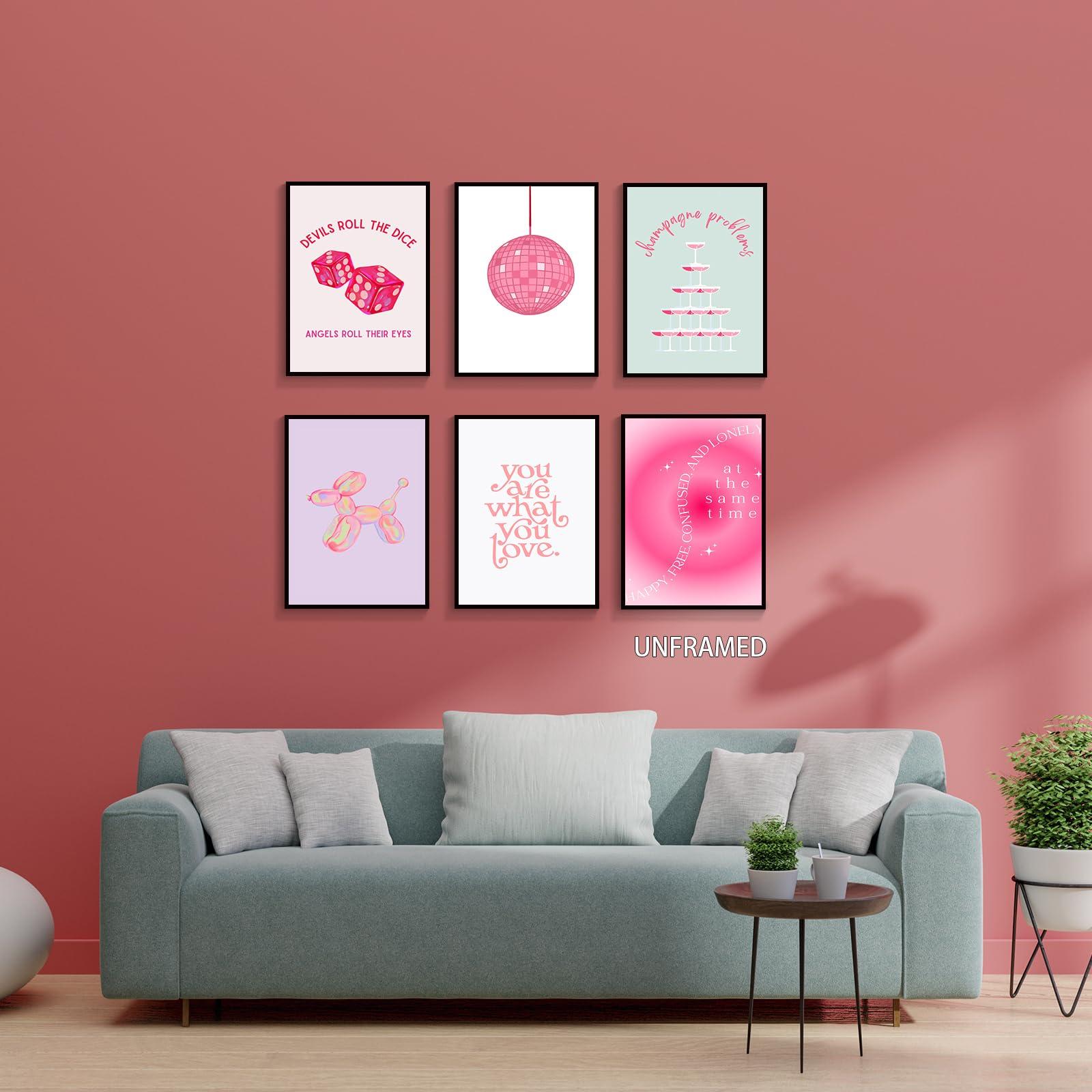 Prinajssiad Prinajssiad 8x10in Unframed 6 Piece Pink Preppy Posters for Room Aesthetic, Folklore Taylor Affirmations Poster Canvas Wall Art, Singer Champagne Problems Prints, Girl Bedroom Dorm Wall Collage