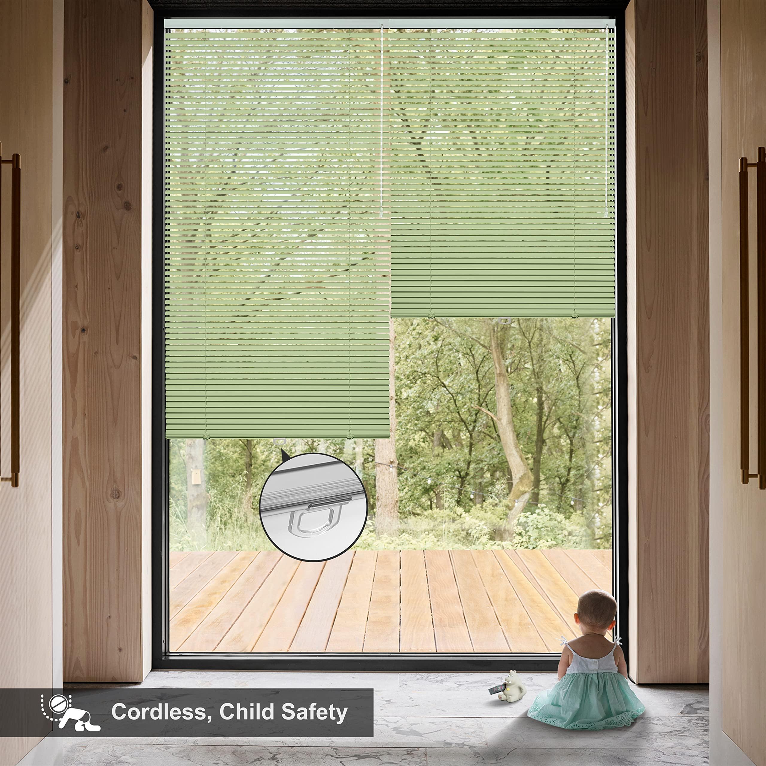 Sulugood Sulugood Aluminum 1" Cordless Horizontal Mini Blinds Window Shades Custom Room Darkening Blinds & Shades for Home Office Bathroom Living Room Fruit Green,44" W x 39" H