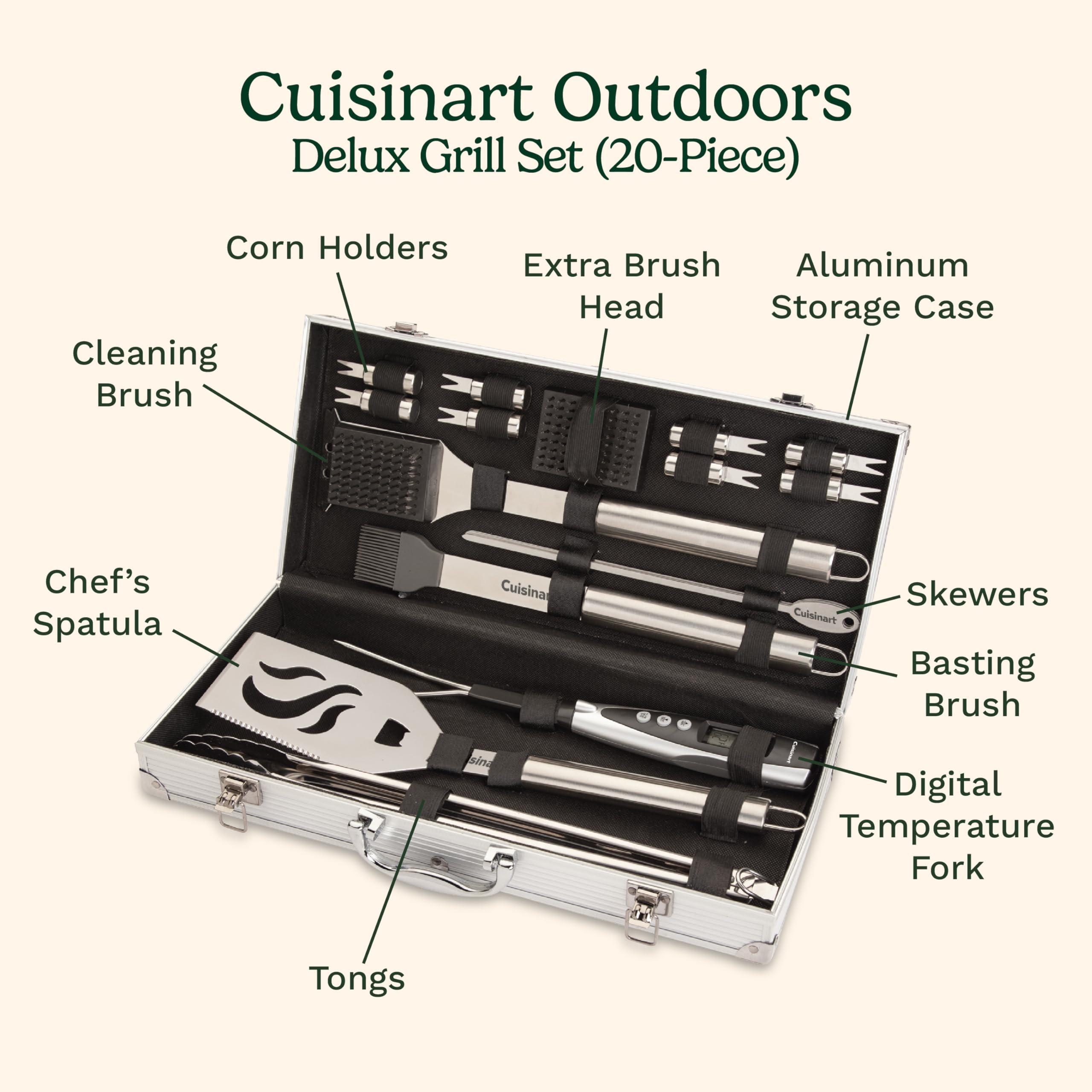 Cuisinart Cuisinart Deluxe Grill Tool Set, 20-Piece BBQ Kit with Aluminum Case & Digital Temperature Fork, Spatula, Tongs, Grill Accessories & Utensils, Grilling Set for Cookout