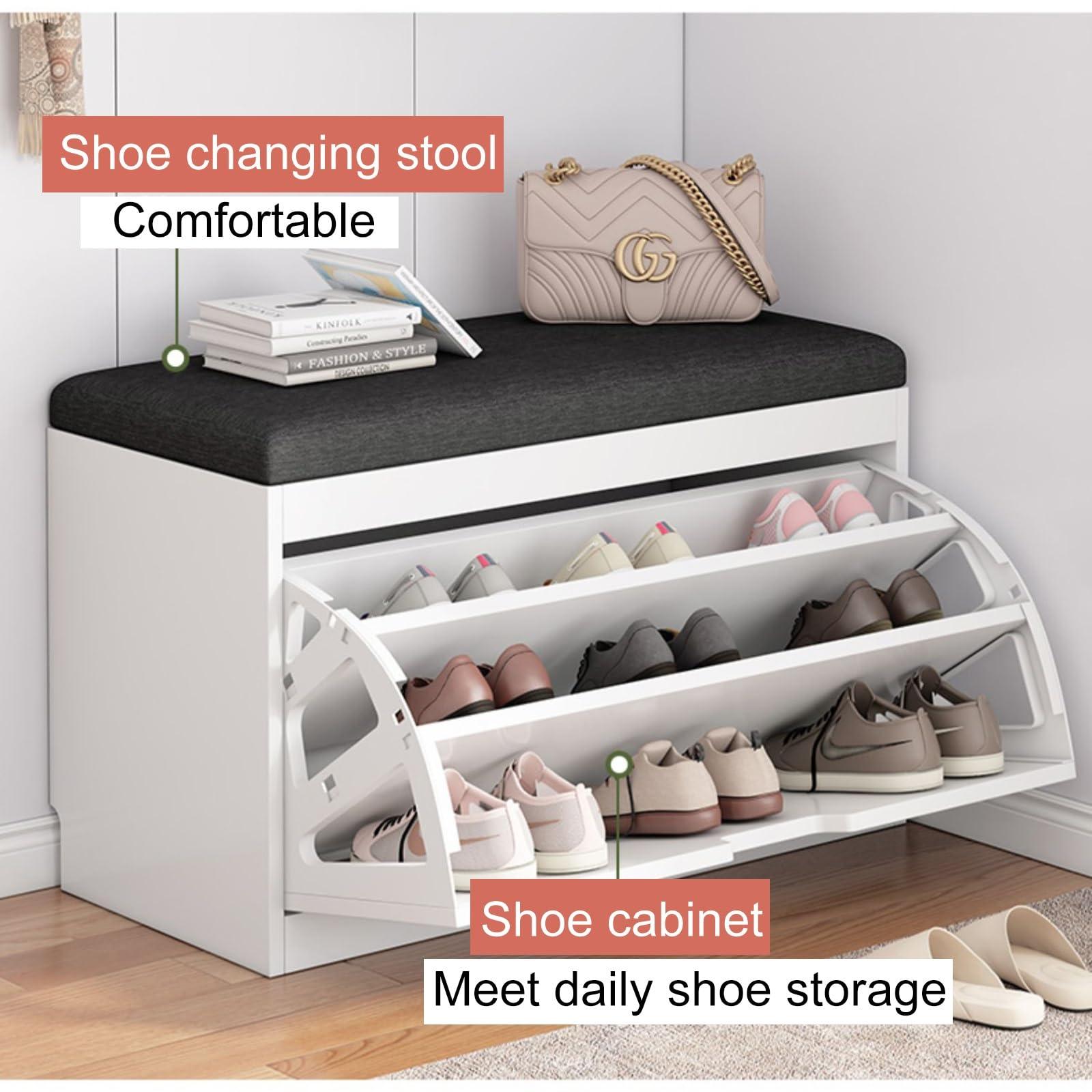 SARKEY Shoe Bench, Bench with Shoe Storage,Lift Top Entryway Bench with Removable Cushion, Wood Shoe Rack with Shoe Storage Drawer and Doors for Entryway, Mudroom, Hallway, Closet and Garage (Color : Black