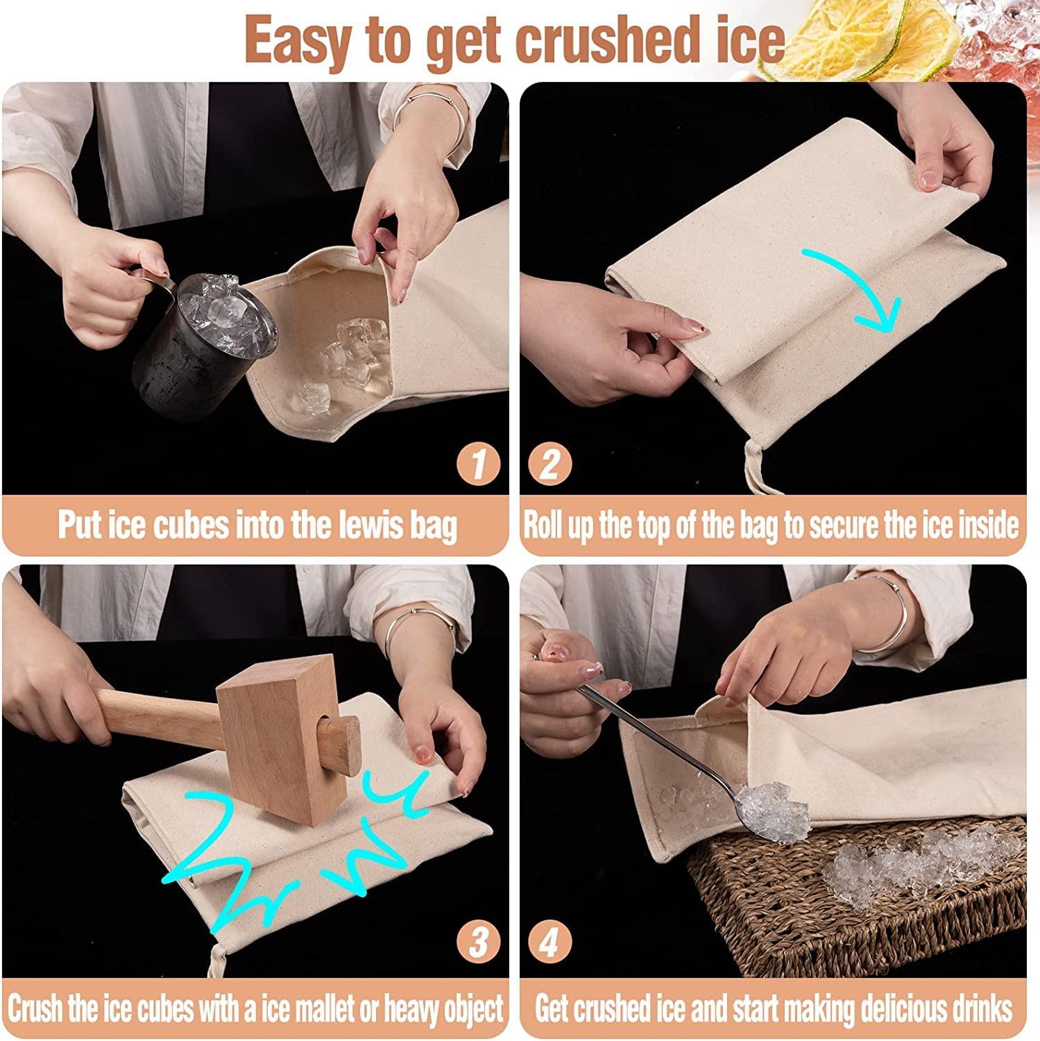ANPHSIN Professional Lewis Ice Bags with Mallet Set,15.3 8.6 In Reusable Canvas Ice Crusher Bags with Wooden Mallet for Home Kitchen Bar Party Ice Crushing