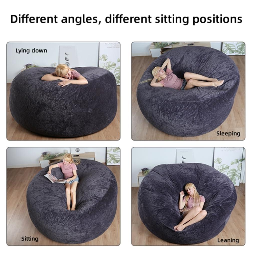 DAUTAI DAUTAI 7Ft Giant Comfy Bean Bag Bed, Giant Beanbag Lazy Sofa for Adult Teen, Round Fluffy Lazy Sofa for Living Room, Living Room Furniture (No Filler),Grey,5FT