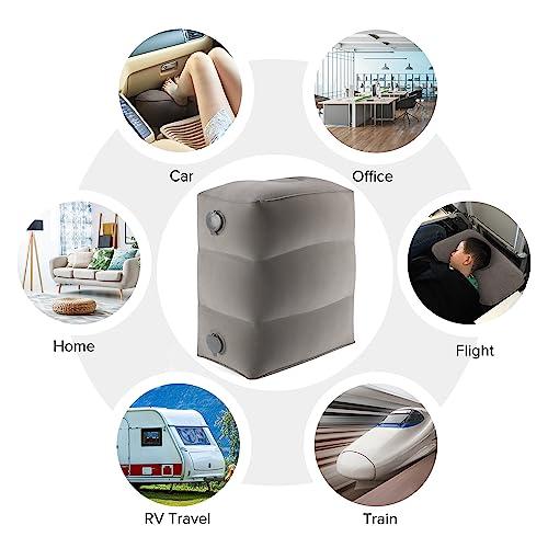 Maliton Inflatable Travel Foot Rest Pillow, Kids Airplane Bed, Adjustable Height Leg Pillow for Air Travel, Make a Flat Bed for Kids and Toddlers, Great for Airplane, Train, carGrey, 1 Pack