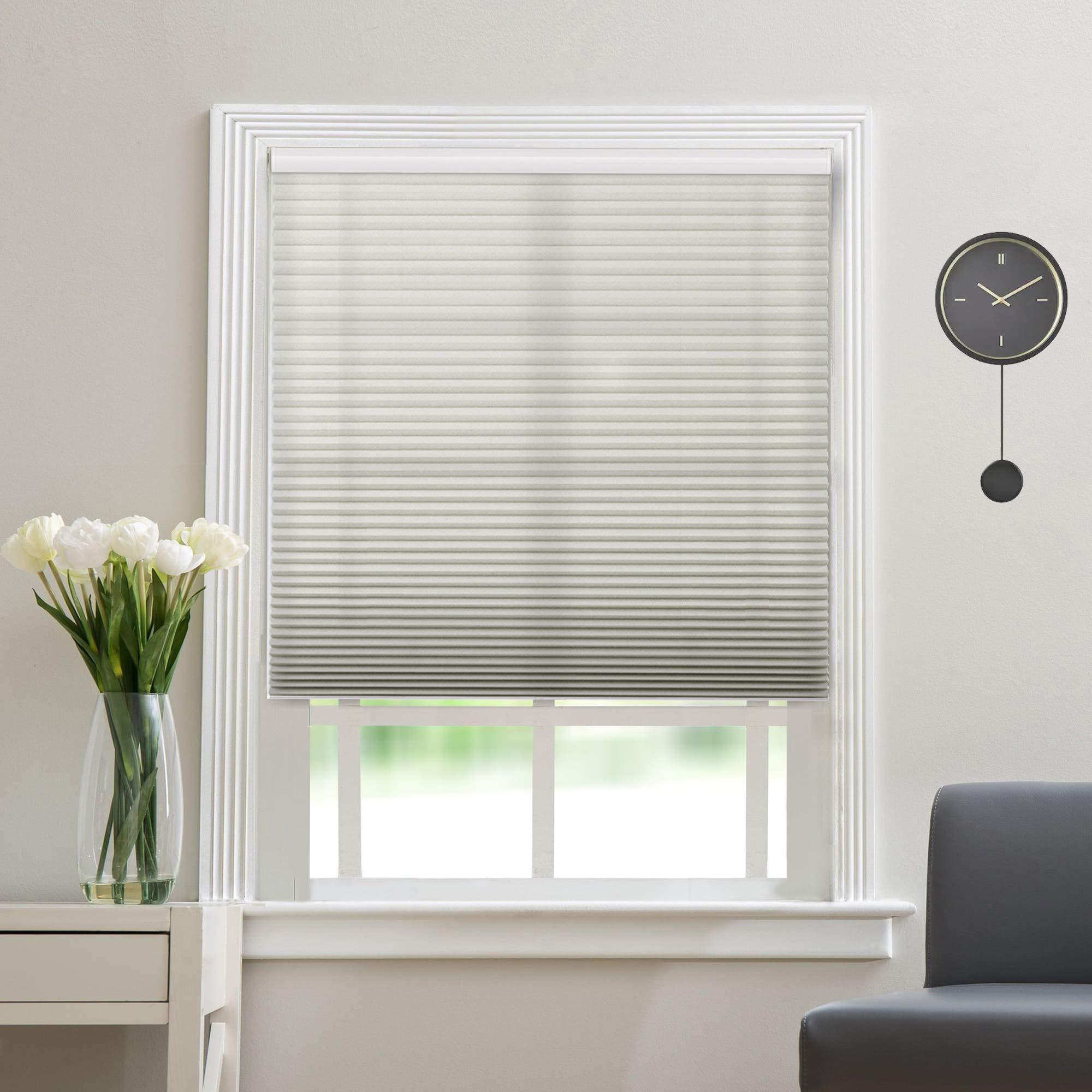 Amingrui Cellular Shades Cordless Honeycomb Blinds Fabric Window Shades, Free-Stop Light Filtering Window Blind [Light Grey-Light Filter, Size 28 1/2" W x 48" H] Custom Cut to Size