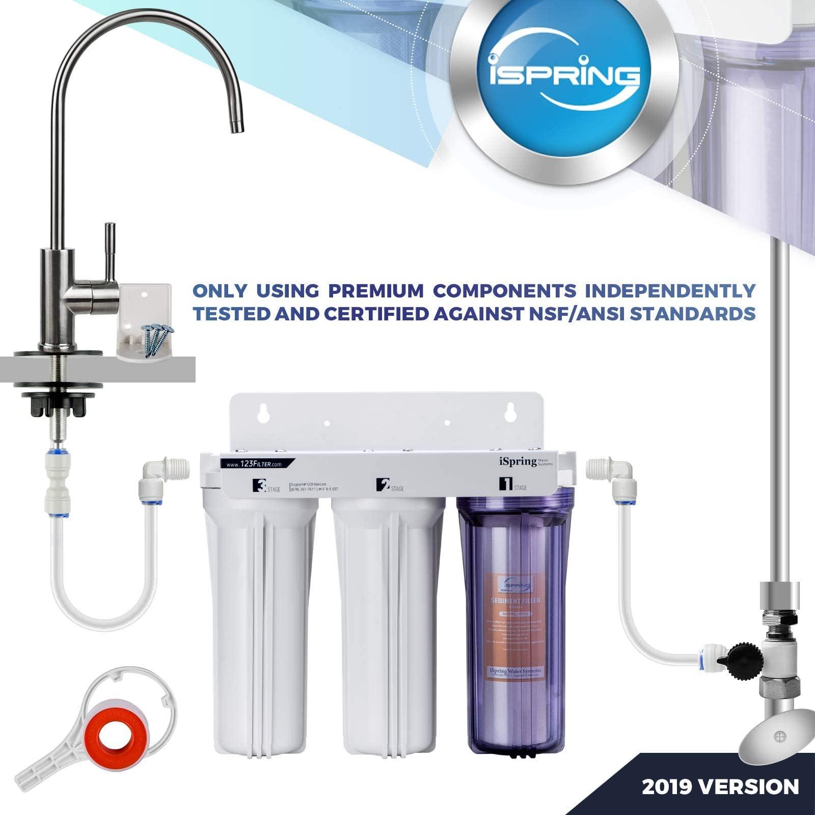 iSpring iSpring US31 Classic 3-Stage Under Sink Water Filtration System for Drinking, Tankless, High Capacity, Sediment + GAC + Carbon
