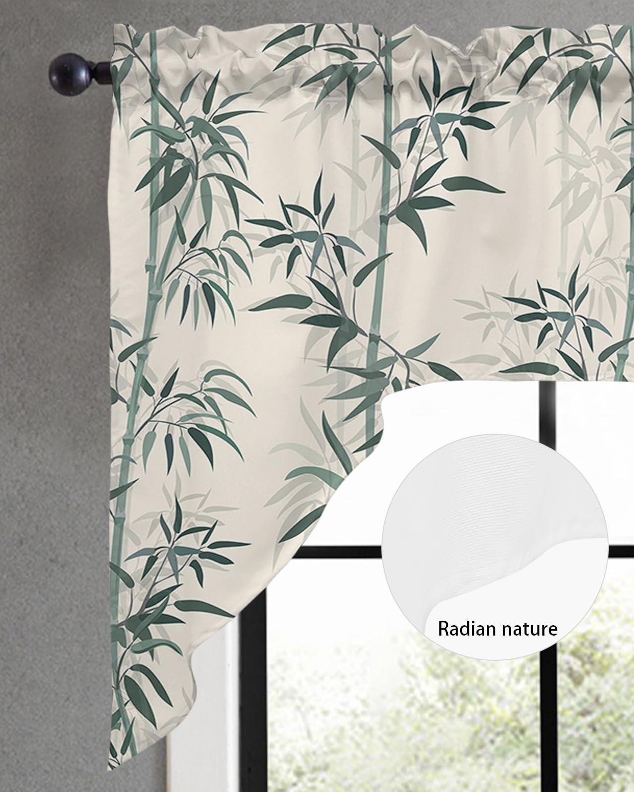 Jolunifun Asian Japanese Swag Valance Kitchen Curtains,Rod Pocket Valance Curtain Panels for Bedroom Bathroom Cafe Windows,Chinese Retro Bamboo Rustic Oriental Traditional Farmhouse Ink Painting 56''x36''