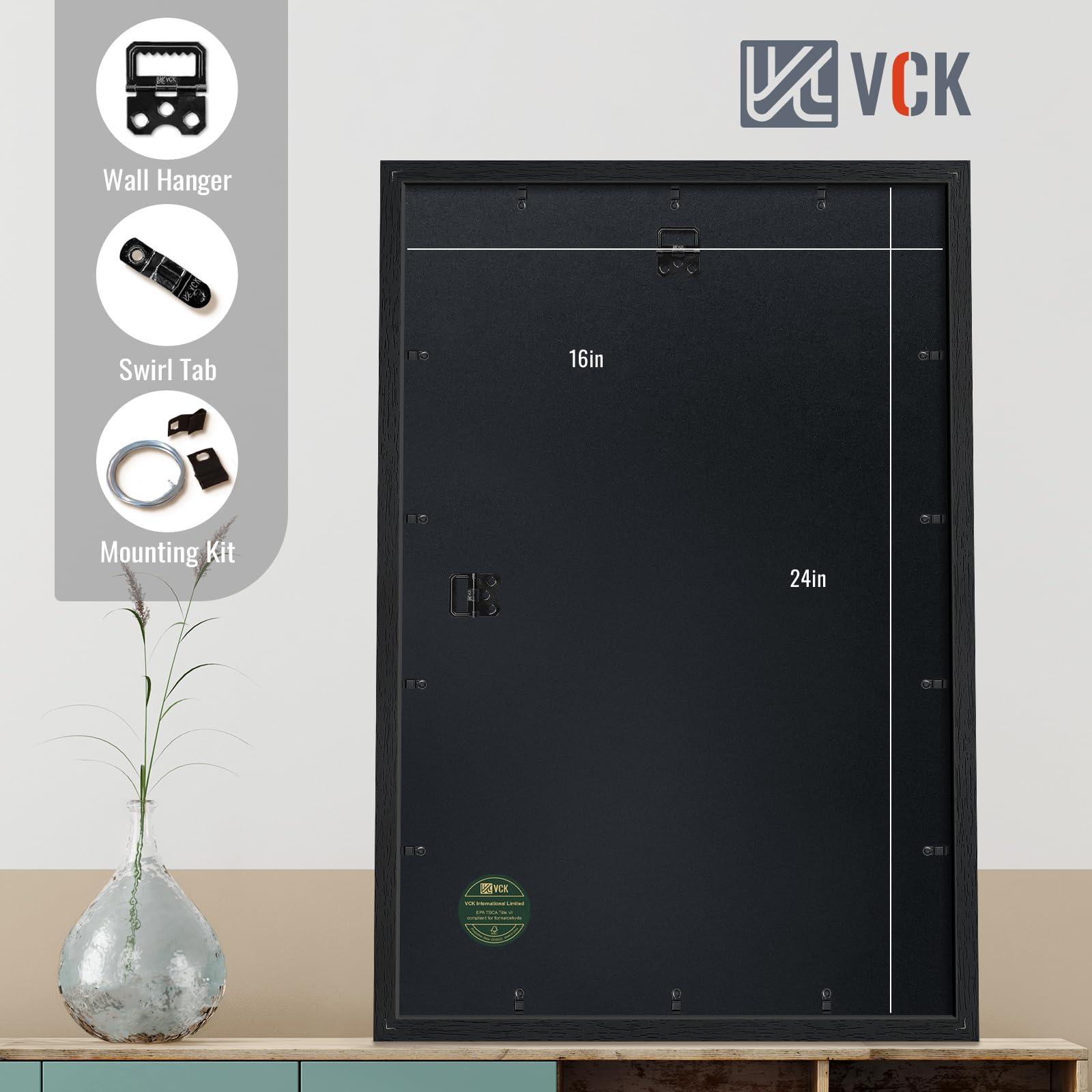 VCK VCK 16x24 Poster Frame Black 2 Pack - with Mat 12x18, Textured Exclusive Solid Wood Picture Frame, Wall Mounting Hanging