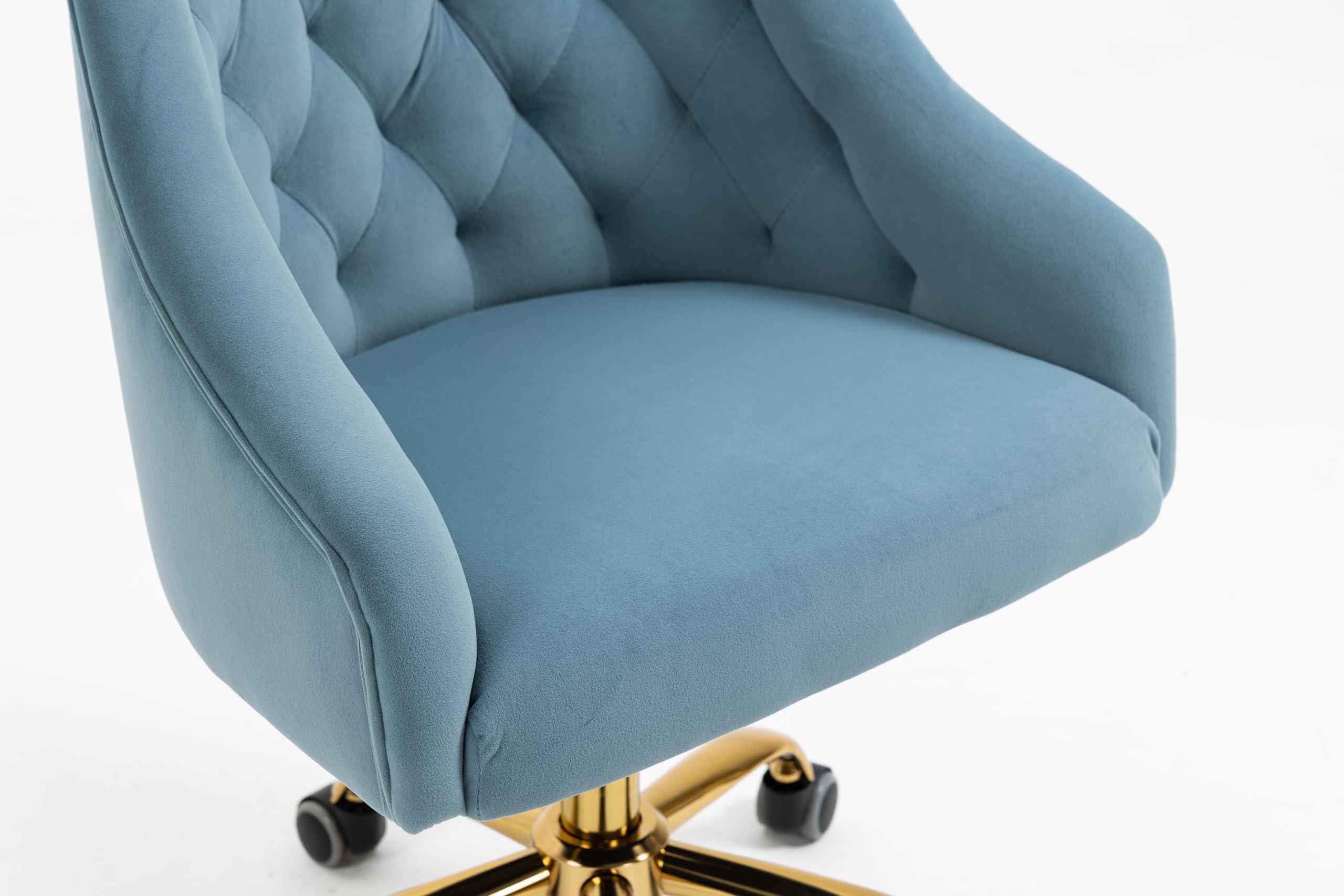 ZOBIDO ZOBIDO Comfy Home Office Task Chair with Wheels, Cute Modern Upholstered Velvet Seashell Back Adjustable Swivel Vanity Desk Chair, for Women, for Girls, Living Room(Haze Blue)