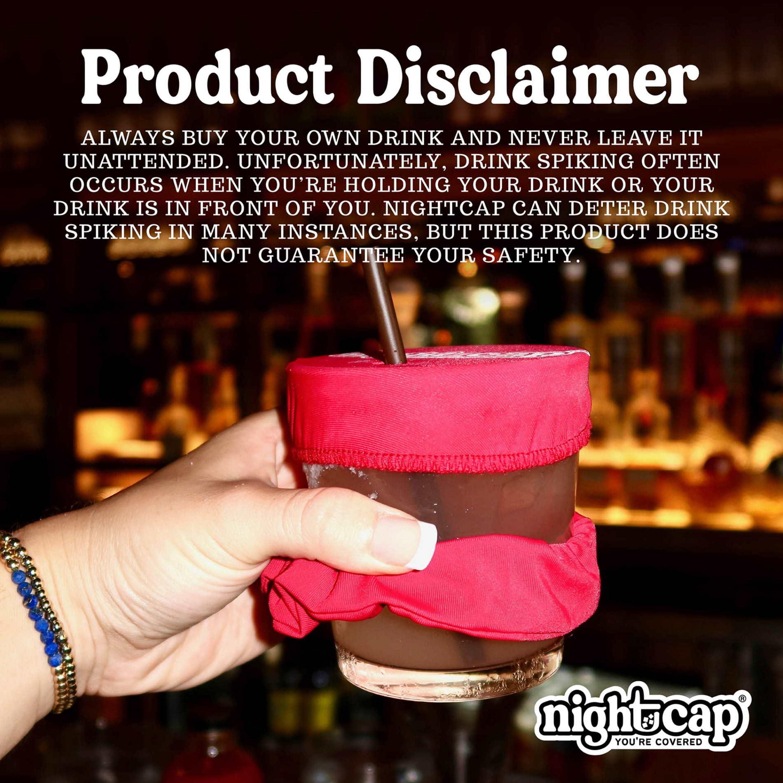 Nightcap The Original Nightcap Drink Cover Scrunchie As Seen On Shark Tank And TikTok - Reusable - Wear On Wrist Or In Hair, Prevent Drink Spiking - Sanitary Pocket Keeps Cover Clean Pink