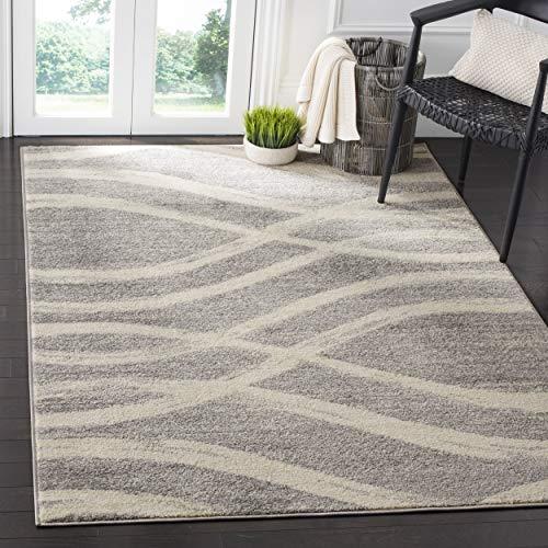 Safavieh SAFAVIEH Adirondack Collection Area Rug - 6\' Square, Grey & Cream, Modern Wave Distressed Design, Non-Shedding & Easy Care, Ideal for High Traffic Areas in Living Room, Bedroom (ADR125B)