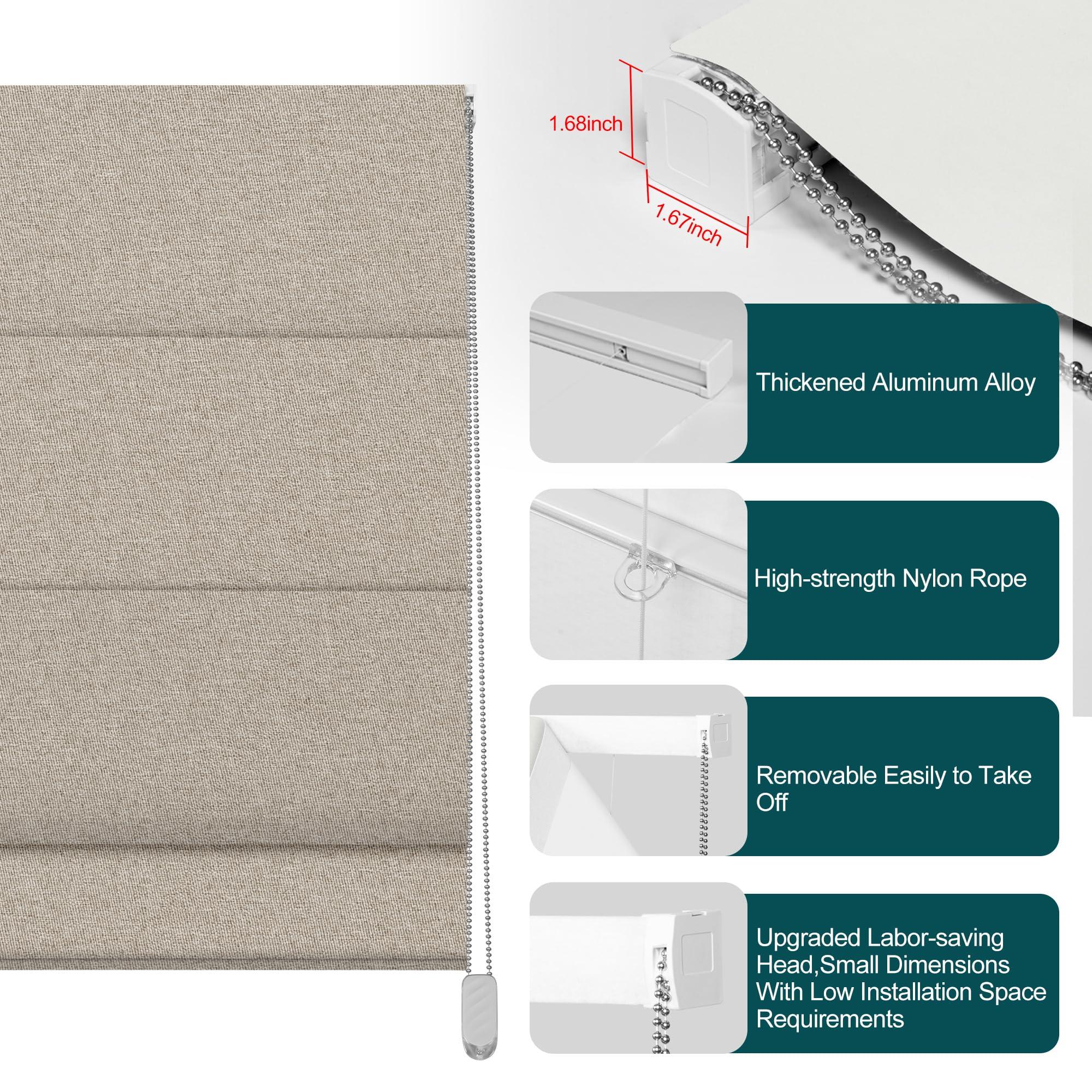 BERISSA BERISSA Blackout Roman Shades for Windows,Linen Roman Blinds,Room Darkening Thermal Insulated Pull Down Window Shades for Home Living Room Bedroom,Sand Brown,34" W x 66" H