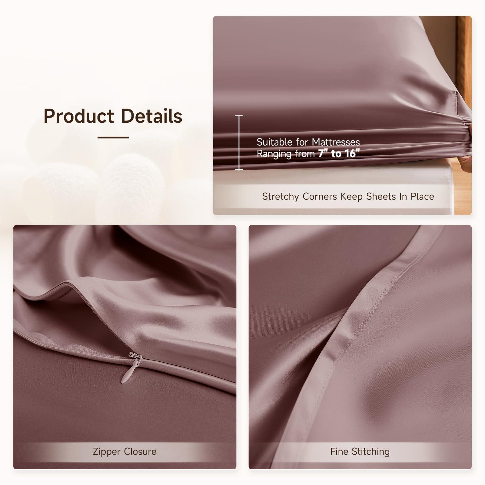 THXSILK THXSILK Silk Cal. King Fitted Sheet 3Pcs Set, 6A+ Top Grade 100% Pure Mulberry Silk Bed Sheets Set Luxury Bedding Sheet for Hair and Skin, 1 Fitted Sheet with 2 Pillowcases, Purple