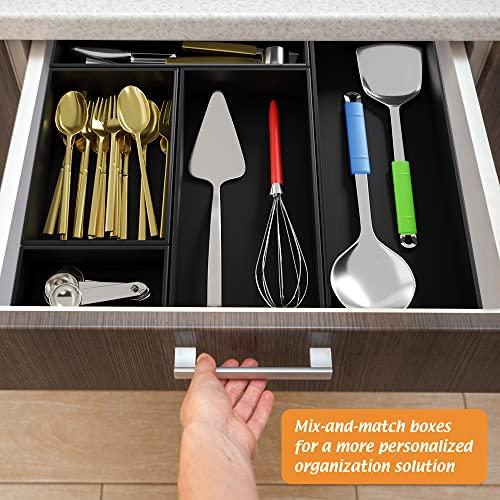 Bambloom Black Bamboo Drawer Organizer - Silverware&Utensil Holder Organizer for Kitchen Drawers, Multi-Use Drawer Dividers Boxes for Bathroom CounterCabinet, Garage, Office Desk, Makeup, Jewelry (15\"6\"2.5\")