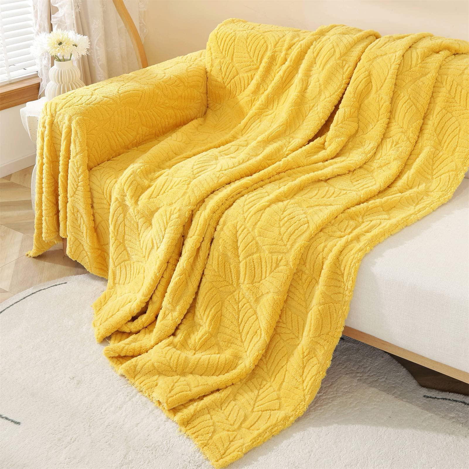 SPOUR Throws for Sofas Large Throws for Settees, Soft Cozy Warm Fluffy Jacquard Blanket for Couch Beds Sofa, Solid Color Sofa Throw Blanket (Yellow-A,180x130cm)
