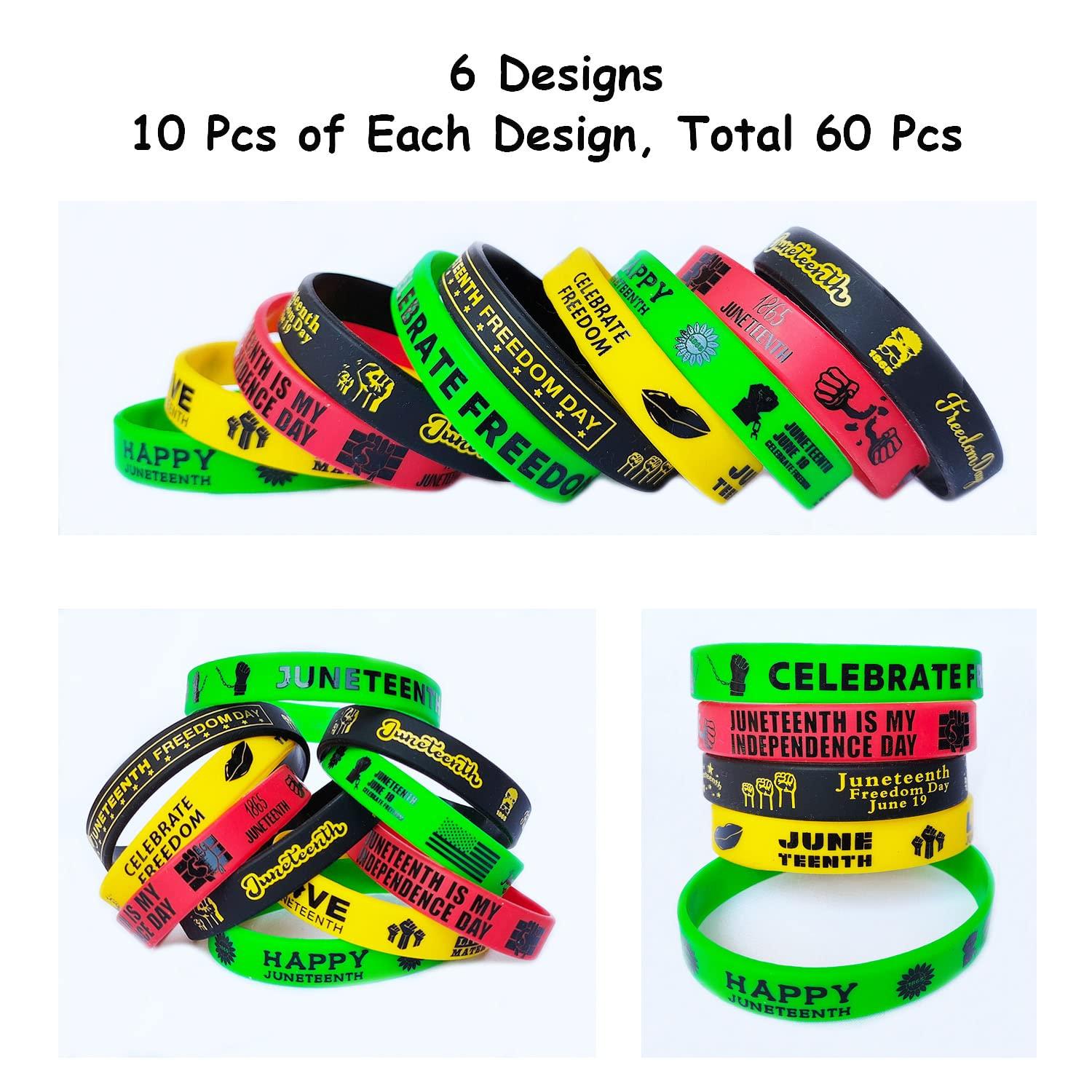 JAKADYUKS JAKADYUKS 60pcs Juneteenth Day Bracelets Party Favors Rubber Bracelets - Freedom Day Patriotic Party Supplies Goodie Bags Stuffers Fillers Independence Day June 19th 1865 Silicone Wristband