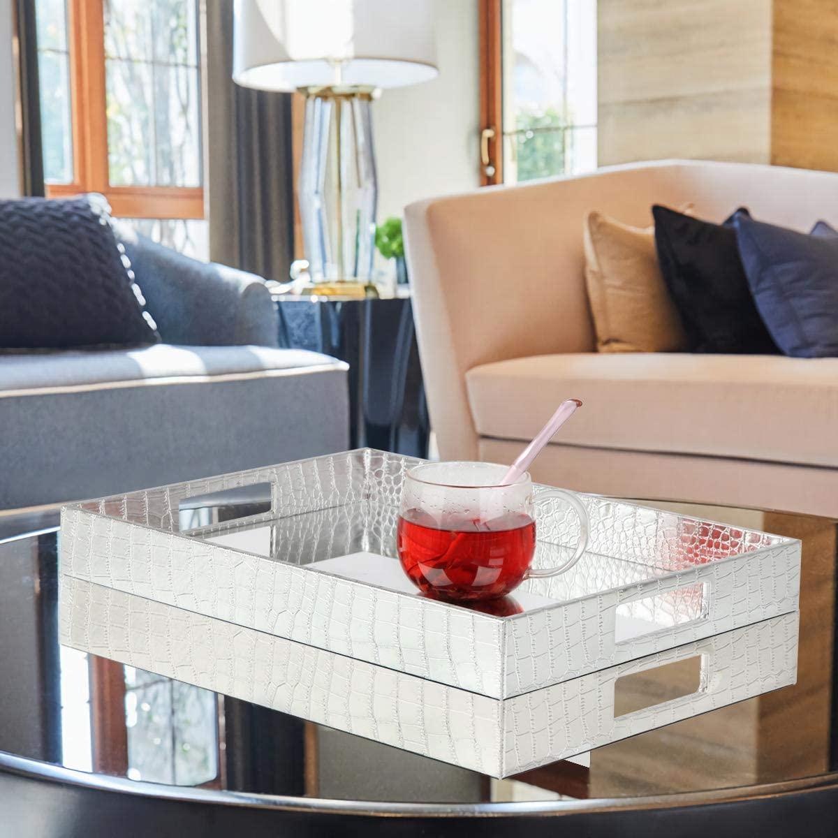 Vixdonos Vixdonos Decorative Mirror Tray Silver Serving Tray Bathrooom Vanity Tray for Makeup,Candle Holders,16.2\'\' X 12.2\" X 2\'\'