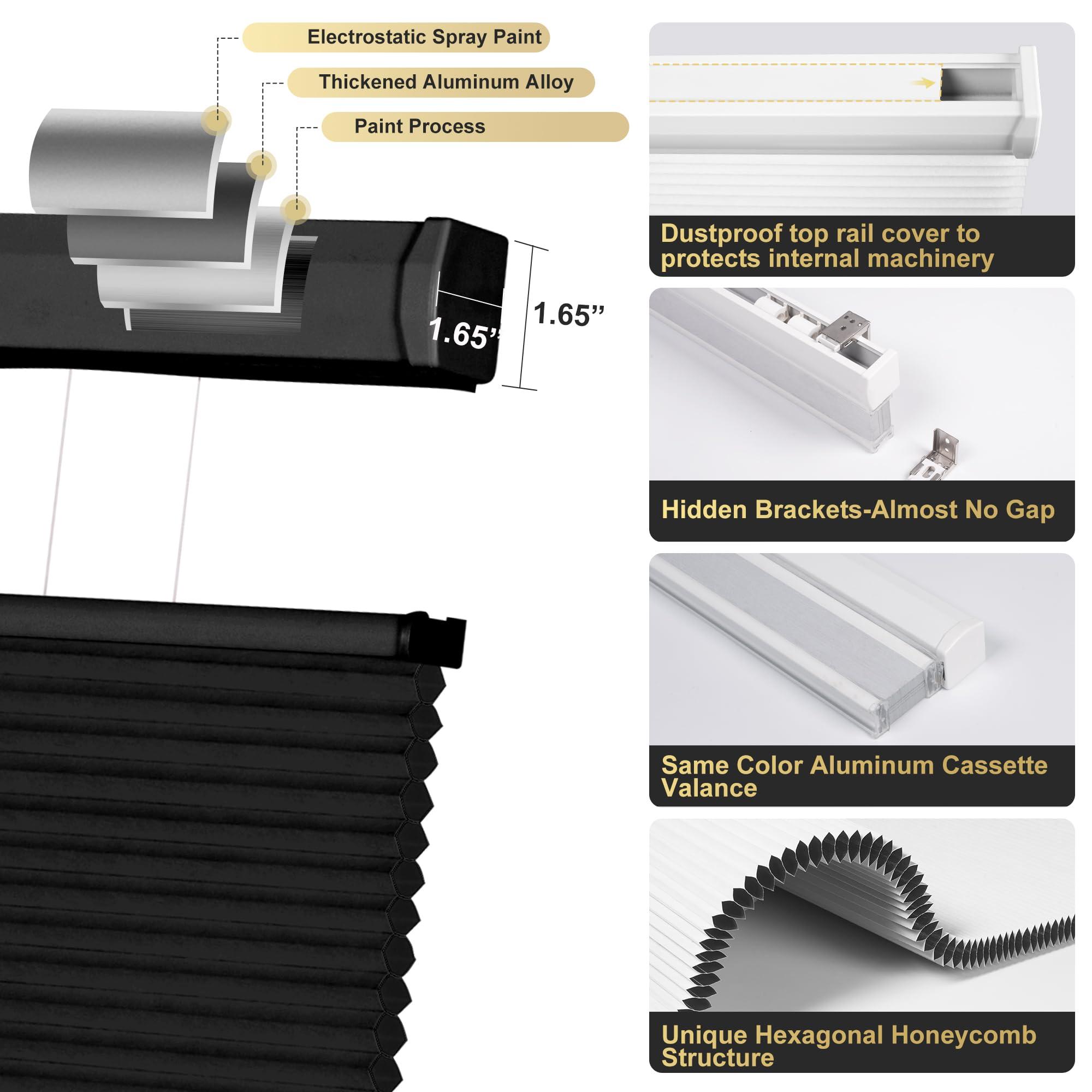 SEEUNANA SEEUNANA Top Down Bottom Up Blackout Cellular Shades,Cordless Cellular Blinds for Windows,Honeycomb Blinds with Thermal Insulated UV Protection. Easy to Install. Black. 19" W x 80" H