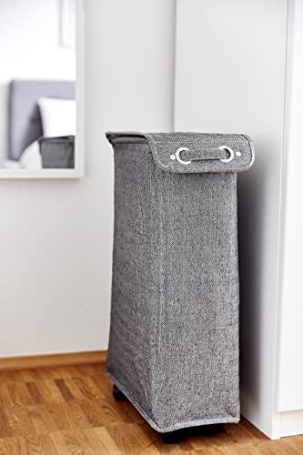 WENKO WENKO Slim Laundry Basket with Wheels, Thin Laundry Hamper, Rolling Laundry Bin with Lid, Space Saving Narrow Laundry Hamper for dirty Clothes Storage, 23.6 x 15.8 x 7.3 in, Gray