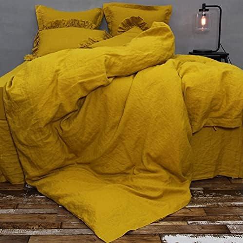 Generic Yellow Mustard Washed Duvet Set Queen King Twin Yellow Washed Comforter Cover California Duvet Cover Cotton Duvet Cover Yellow Bedding Set Queen King Washed Bedding Set (Super King)