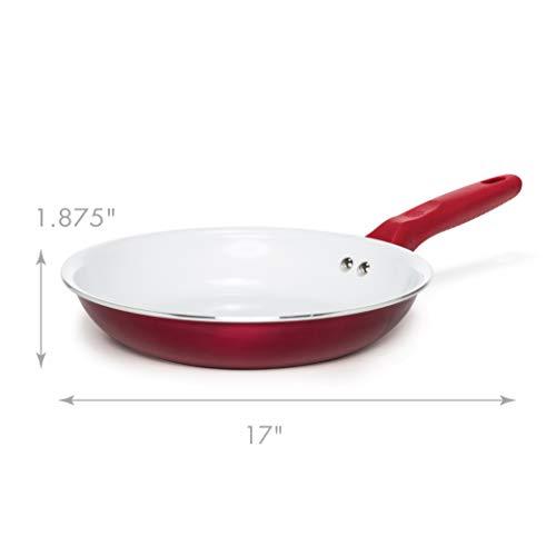 Ecolution Ecolution Bliss 9.5 Inch Non-Stick Ceramic Fry Multipurpose Use, Silicone Stay Cool Handle, Easy Clean, Chef Pan, Red