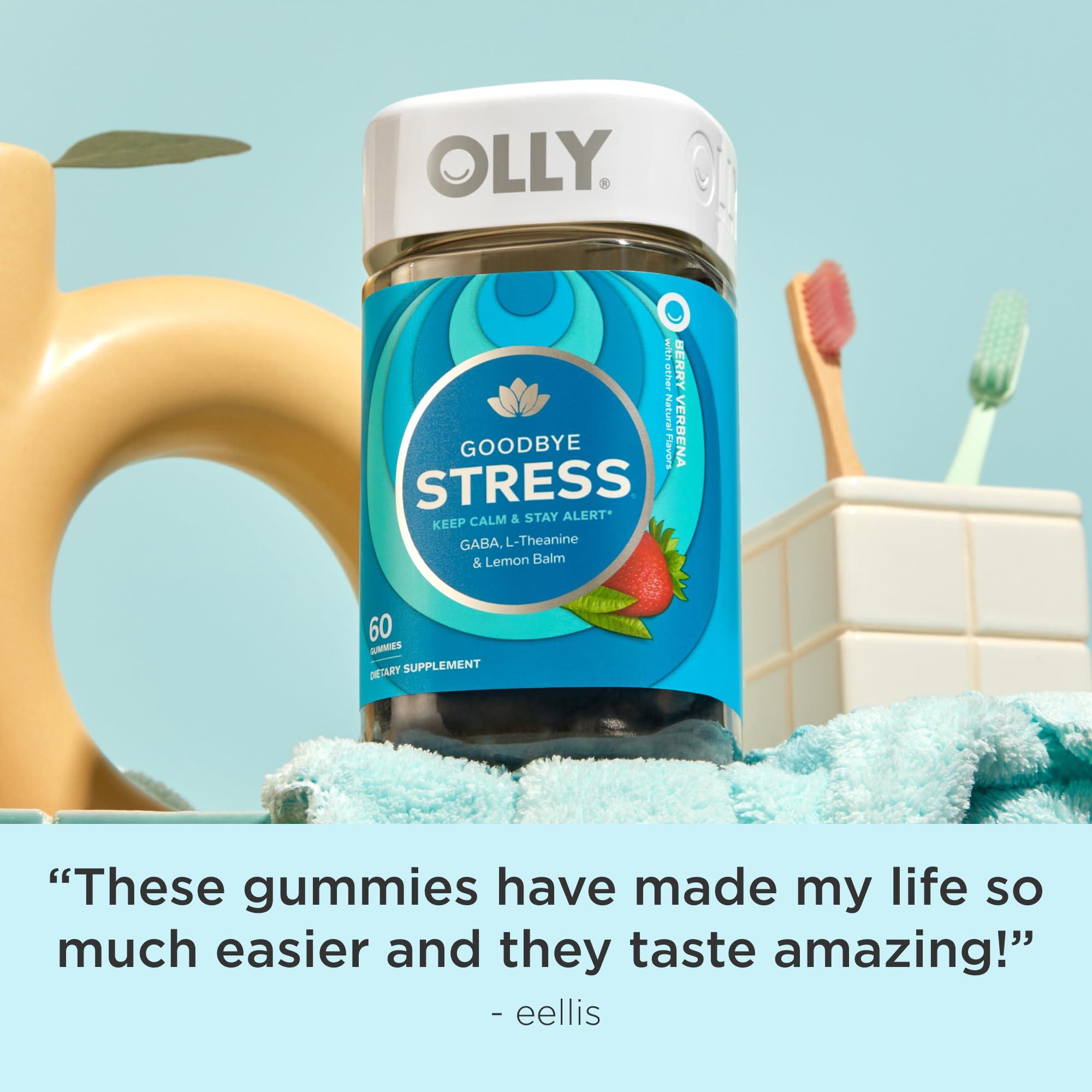 OLLY OLLY Goodbye Stress Gummy, GABA, L-Theanine, Lemon Balm, Stress Relief Supplement, Berry - 60 Count