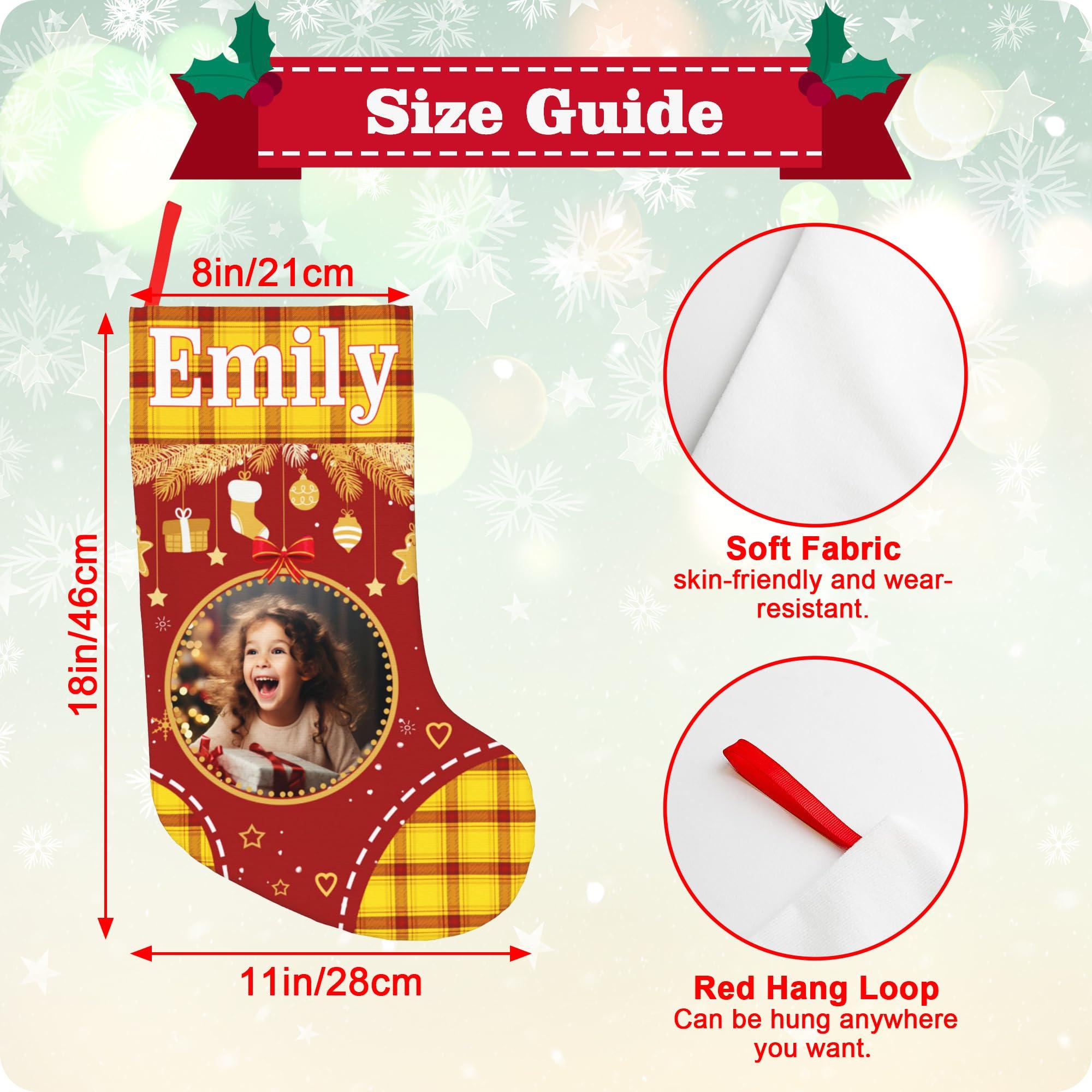 BUDAXCUST Personalized Christmas Stockings Custom Stocking with Name Picture Customized Xmas Stockings Personalized Buffalo Plaid Snowflake Stockings for Family Holiday Christmas Party Decor (Ornaments)