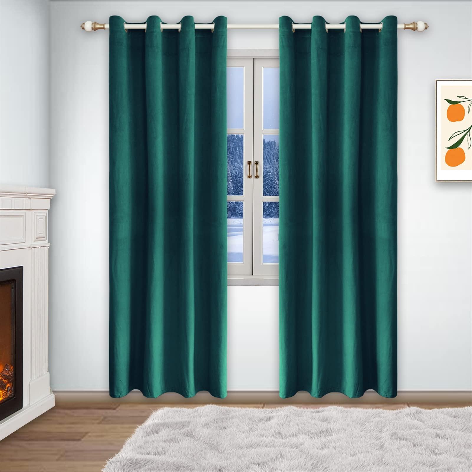 SK Studio SK Studio Velvet Curtains Soft Blackout Curtains Thermal Insulated Window Treatment Velvet Drapes Room Darkening Curtains for Living Room Bedroom, 2 Panels Set, Dark Green, W55 x L63 Inch