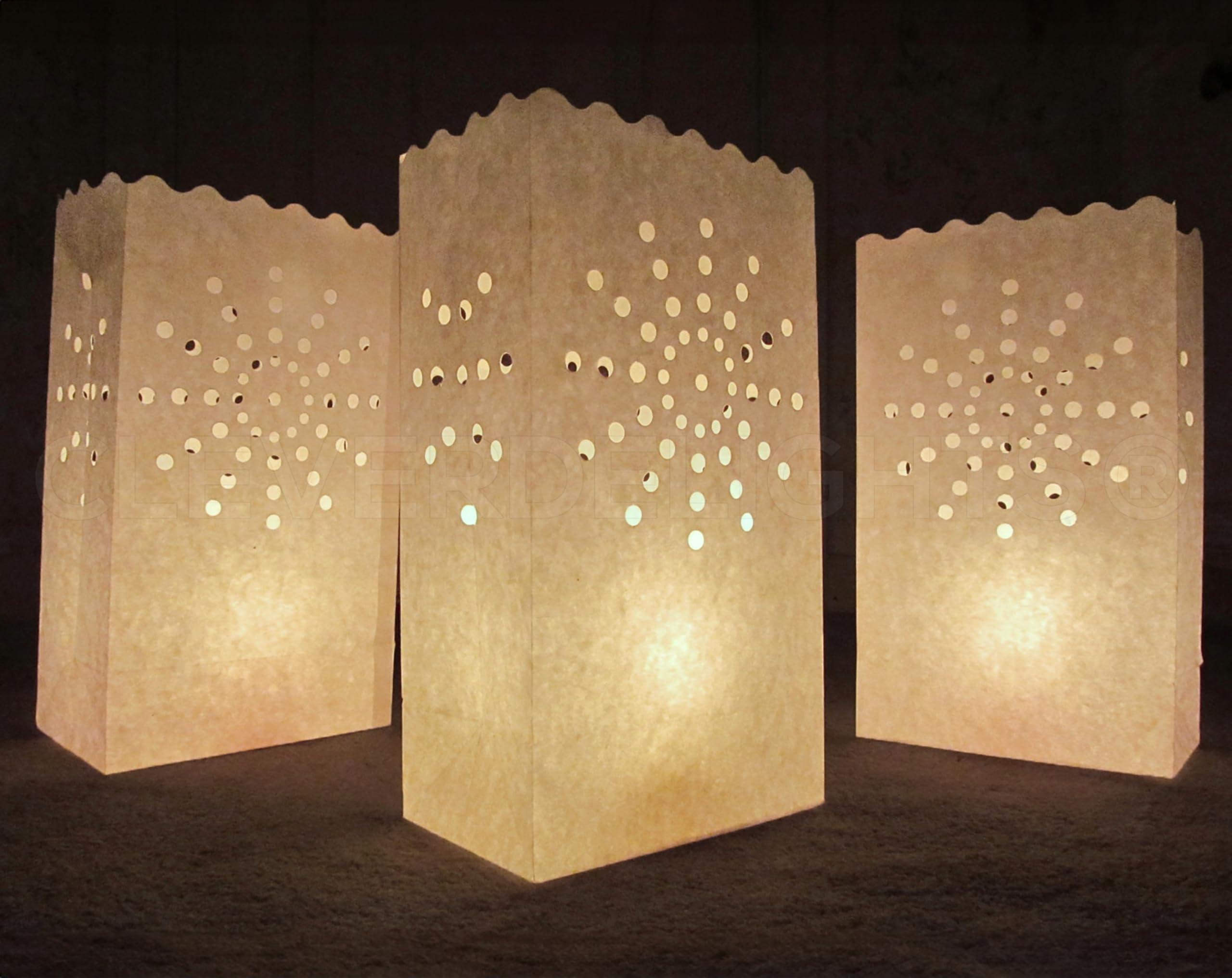 CleverDelights CleverDelights White Sunburst Luminary Bags - 20 Count - Wedding Party Christmas Holiday Luminaria