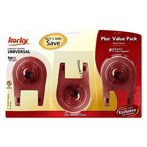 Korky Korky Korky-2001TP 2001TP Universal Toilet Tank Flapper (3 Pack) -Easy to Install-Long Lasting All Rubber Seal-Made in USA, Red, 3 Count